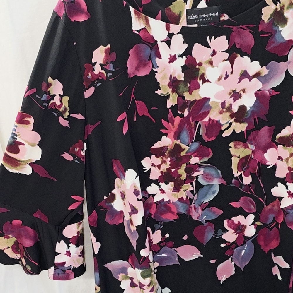 Connected Apparel 20W 3X Black Purple Floral Studio Knit Sheath Dress Career - Picture 4 of 7